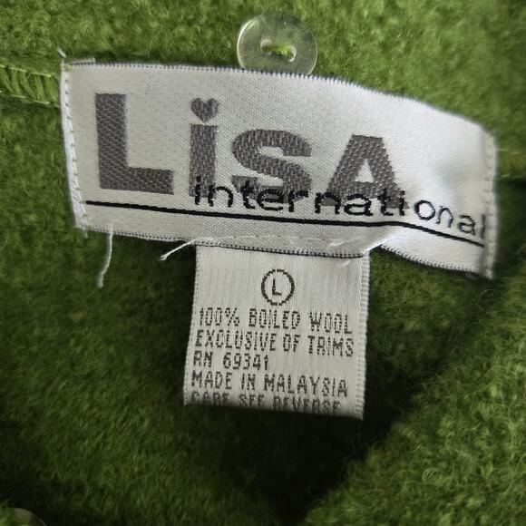 Vintage Boiled Wool Zip Up Jacket Green Holiday Lisa International Women Large - Picture 10 of 11